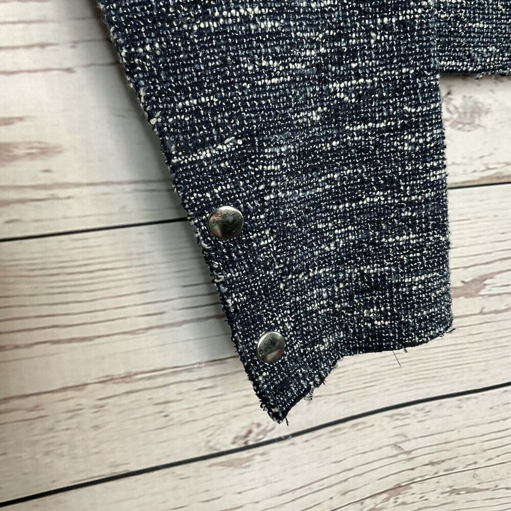 THEORY Jacket Womens Medium Moto Jacket Blue Tweed Raw Hem Neutral Minimalist - Picture 6 of 16